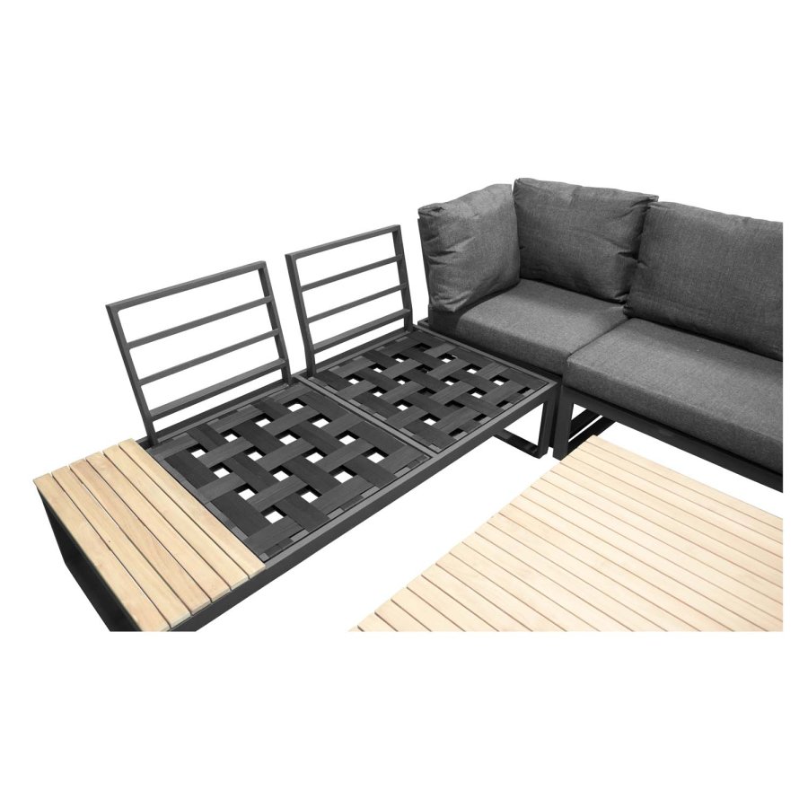 VENTURE DESIGN Panama hjrne hagesofa med puter - grtt, naturlig akasietre og svart aluminium