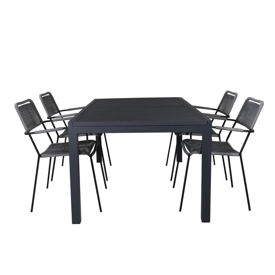 VENTURE DESIGN Lindos hagestol, med armlener - gr polyestertau, svart aluminium og stl