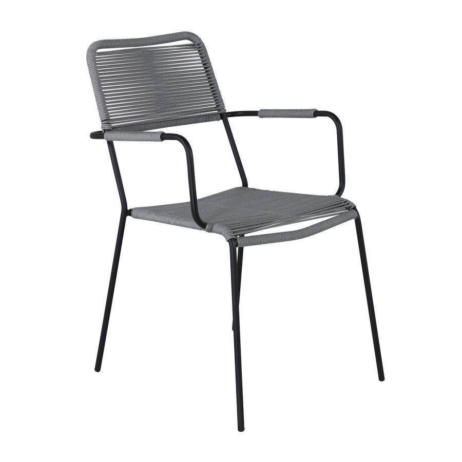 VENTURE DESIGN Lindos hagestol, med armlener - gr polyestertau, svart aluminium og stl