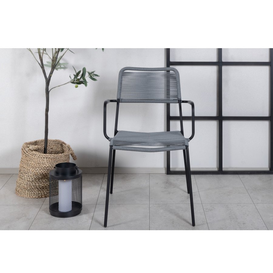 VENTURE DESIGN Lindos hagestol, med armlener - gr polyestertau, svart aluminium og stl