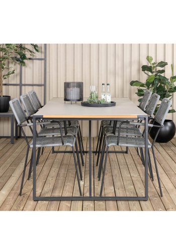 VENTURE DESIGN Lindos hagestol, med armlener - gr polyestertau, svart aluminium og stl