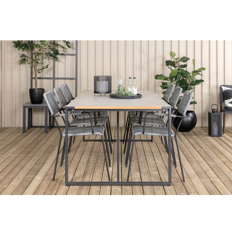 VENTURE DESIGN Lindos hagestol, med armlener - gr polyestertau, svart aluminium og stl