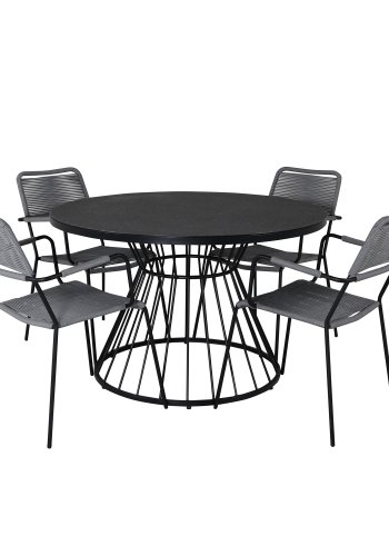 VENTURE DESIGN Lindos hagestol, med armlener - gr polyestertau, svart aluminium og stl