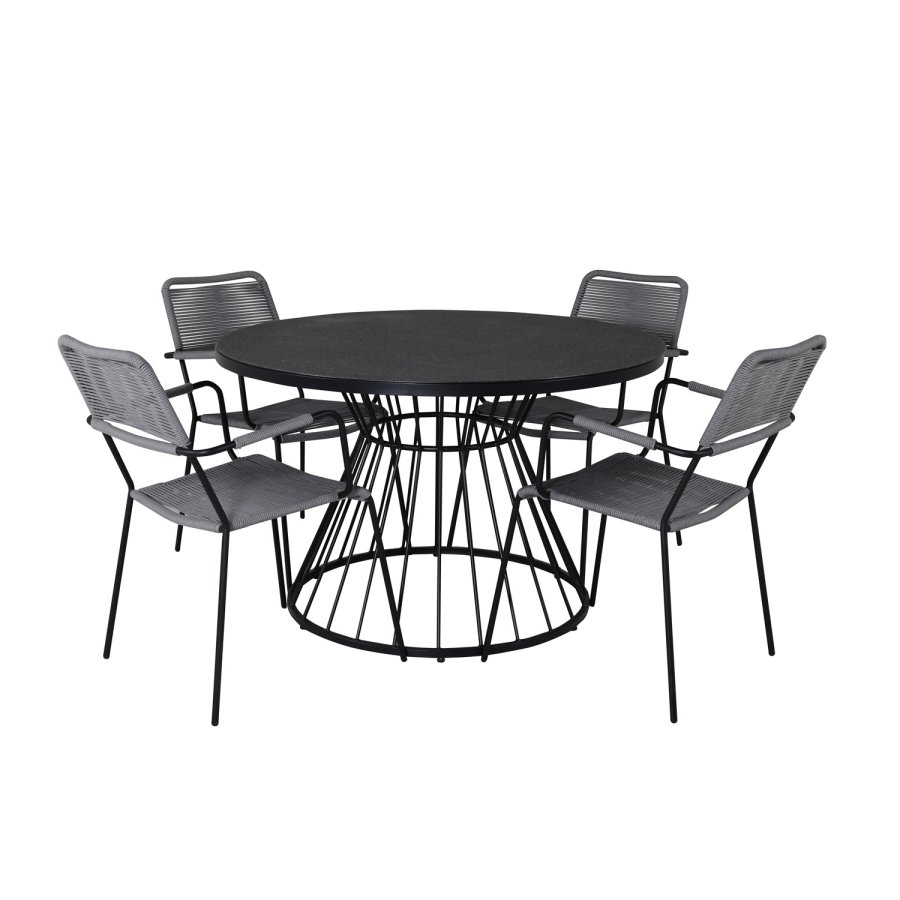 VENTURE DESIGN Lindos hagestol, med armlener - gr polyestertau, svart aluminium og stl