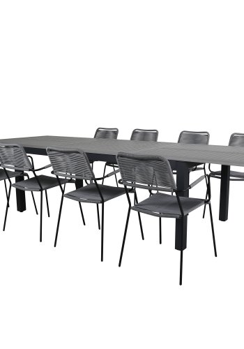 VENTURE DESIGN Lindos hagestol, med armlener - gr polyestertau, svart aluminium og stl