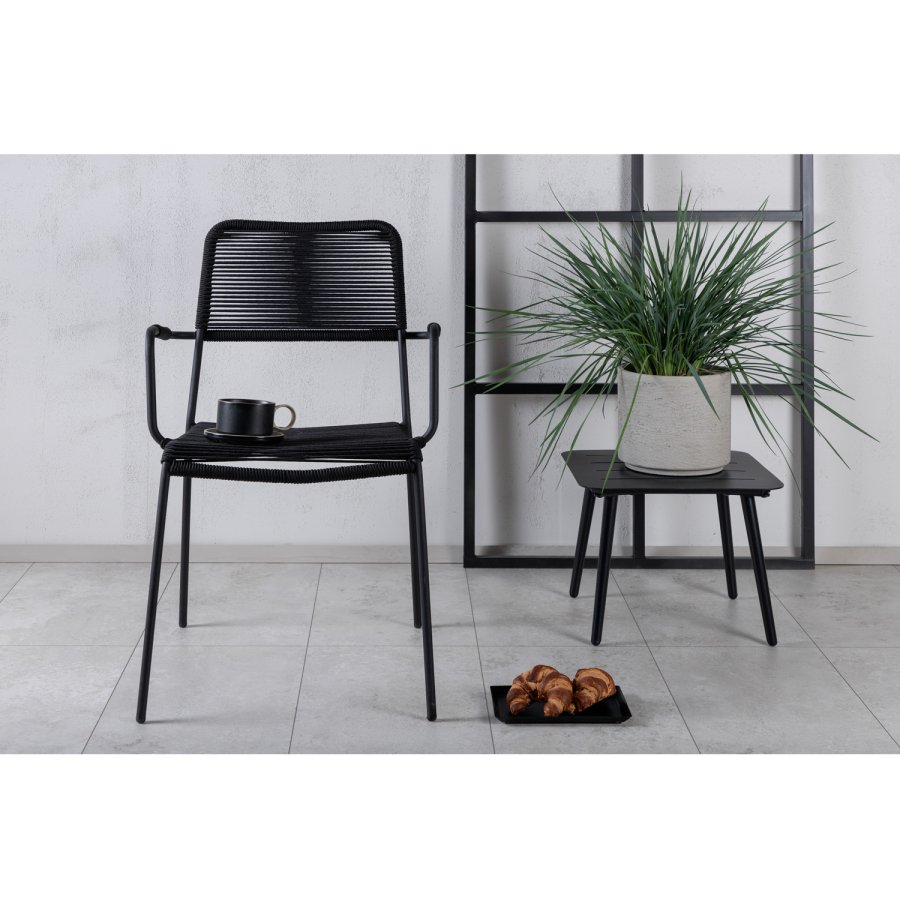 VENTURE DESIGN Lindos hagestol, med armlener - svart polyestertau, aluminium og stl