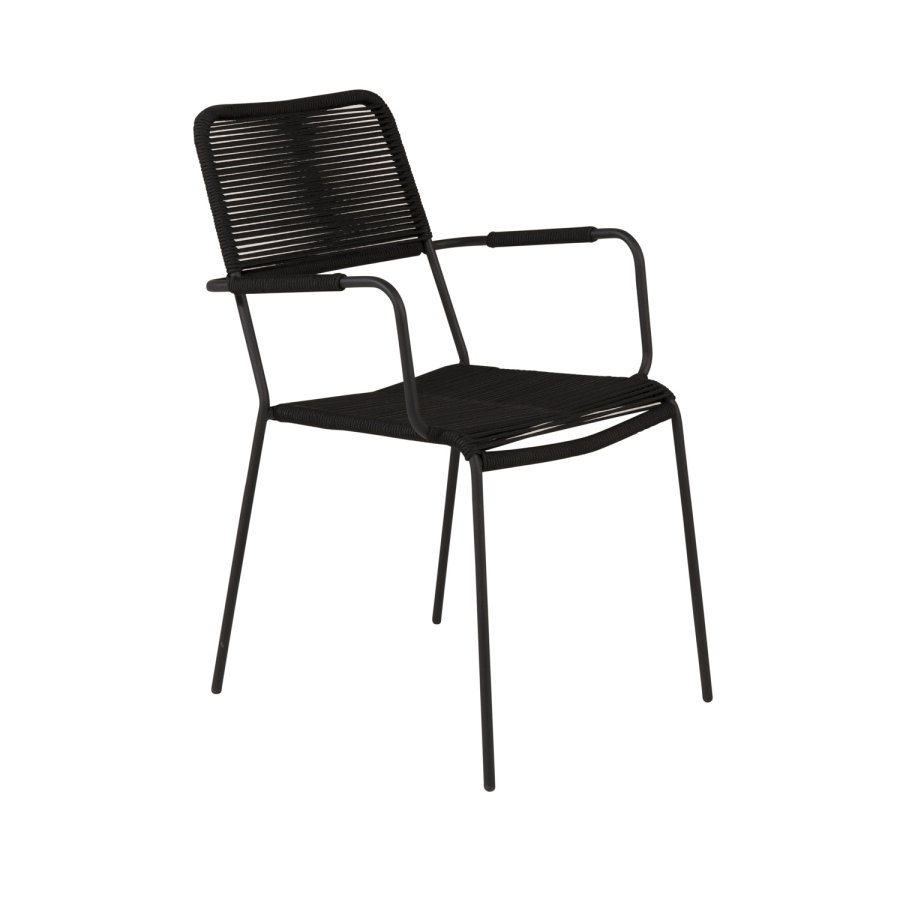 VENTURE DESIGN Lindos hagestol, med armlener - svart polyestertau, aluminium og stl