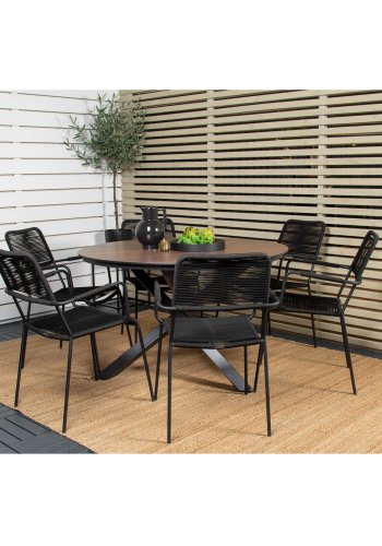 VENTURE DESIGN Lindos hagestol, med armlener - svart polyestertau, aluminium og stl