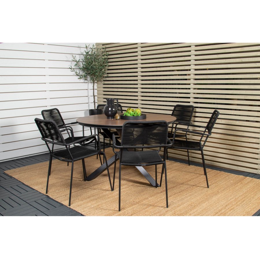 VENTURE DESIGN Lindos hagestol, med armlener - svart polyestertau, aluminium og stl