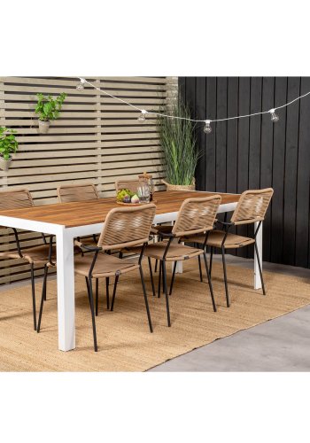 VENTURE DESIGN Lindos hagestol, med armlener - beige polyestertau, svart aluminium og stl