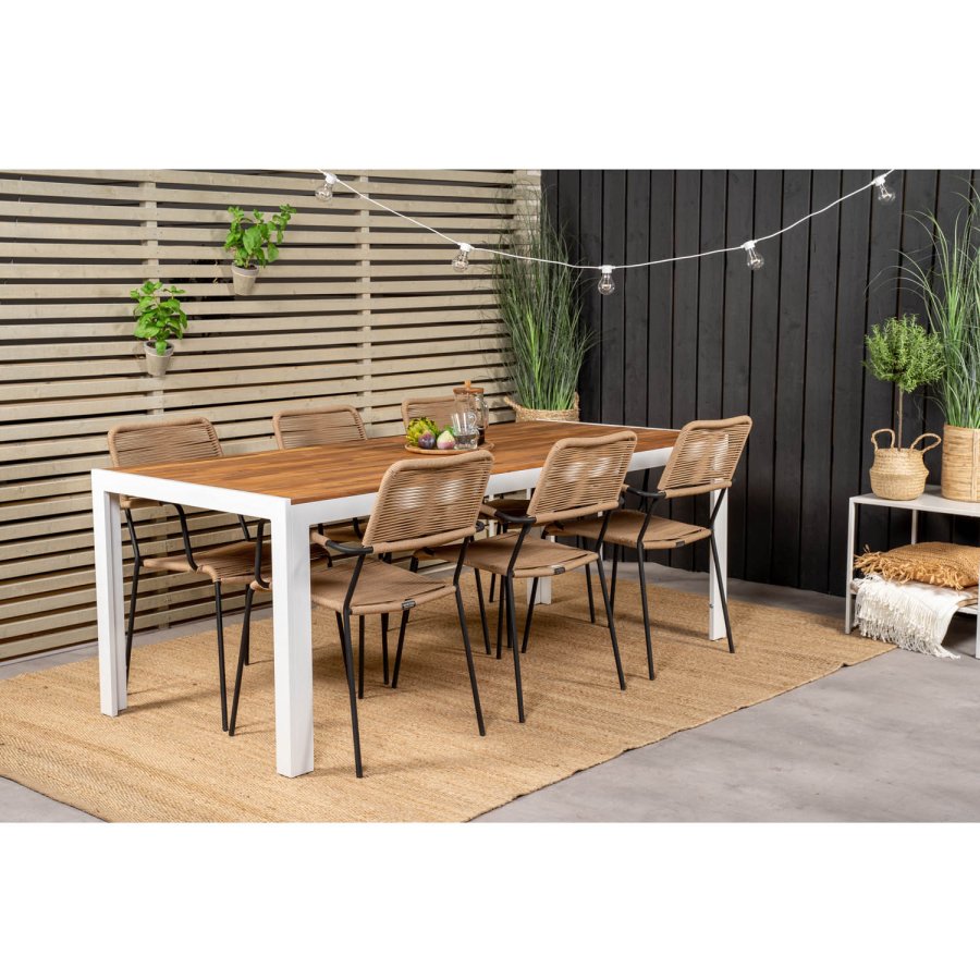 VENTURE DESIGN Lindos hagestol, med armlener - beige polyestertau, svart aluminium og stl