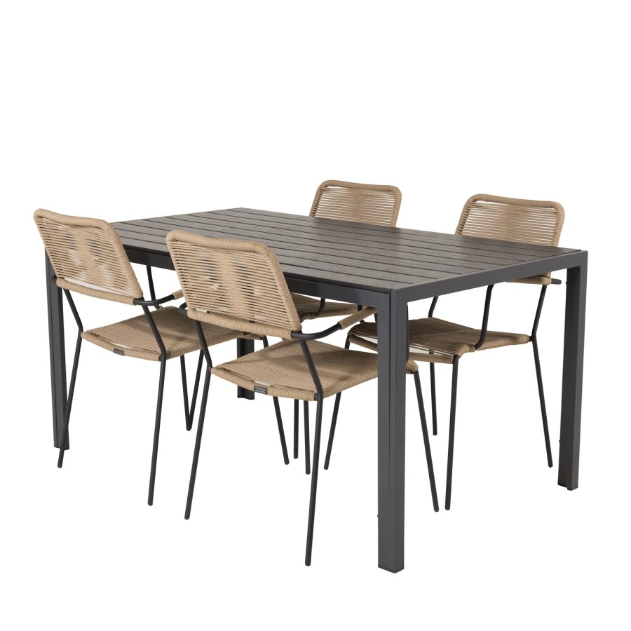 VENTURE DESIGN Lindos hagestol, med armlener - beige polyestertau, svart aluminium og stl