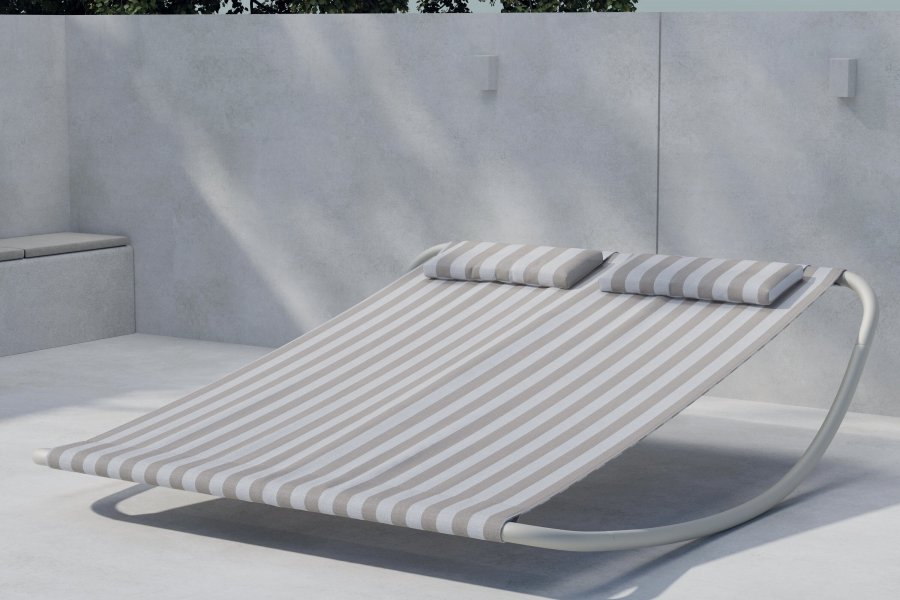 VENTURE HOME Gordo dobbel svingseng - beige ramme / stripete stoff