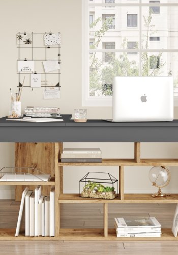 NORDVRK Ct5 hjrnepult, m. 8 rom - antrasittgr og Atlantic Pine melamin (129x120)