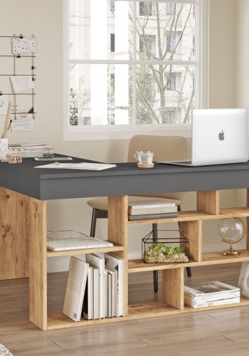 NORDVRK Ct5 hjrnepult, m. 8 rom - antrasittgr og Atlantic Pine melamin (129x120)