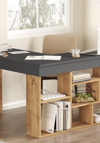 NORDVRK Ct5 hjrnepult, m. 8 rom - antrasittgr og Atlantic Pine melamin (129x120)