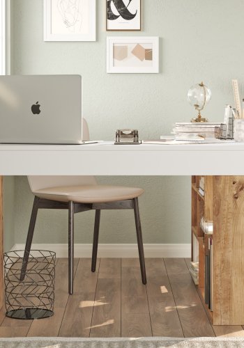 NORDVRK Ct5-Aw hjrnepult, m. 5 hyller - hvit og Atlantic Pine melamin (129x120)