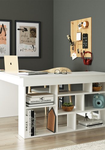 NORDVRK CT5 hjrnepult med hyller - hvit melamin (129x120)