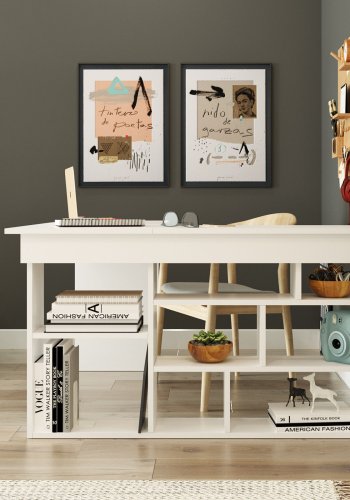 NORDVRK CT5 hjrnepult med hyller - hvit melamin (129x120)