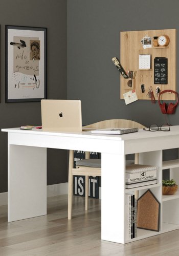 NORDVRK CT5 hjrnepult med hyller - hvit melamin (129x120)