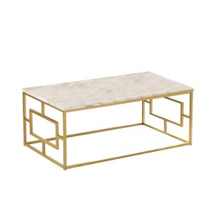 NORDVRK Vg12 soffbord, rektangulrt - vit marmorlook melamin och guldmetall (100x60)