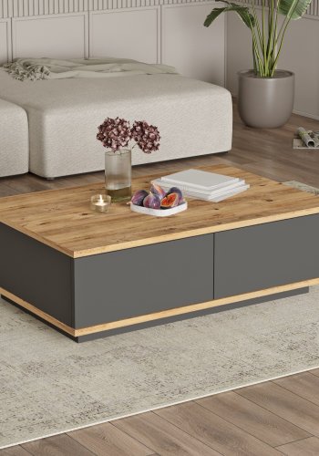 NORDVRK FR14-AA salongbord, med 2 drer - rektangulr - natur og antrasittgr melamin (90x60)