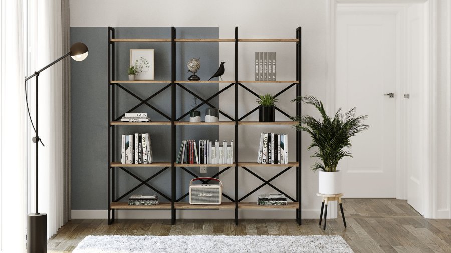 FUNZI LIVING VG6 Bücherregal - natürliches Melamin, Metall