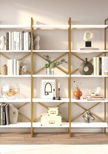 FUNZI LIVING VG6 Bücherregal - Weiß- und Goldmelamin, Metall