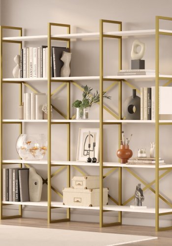 FUNZI LIVING VG6 Bücherregal - Weiß- und Goldmelamin, Metall