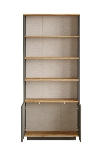 FUNZI LIVING FR16-AA bokhylle, med 4 hyller og 2 drer - antrasittgr og naturlig melamin