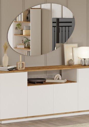 NORDVRK Fr15 konsollbord, m. 4 drer og 3 hyller - Atlantic Pine og hvit melamin (180x44,5)