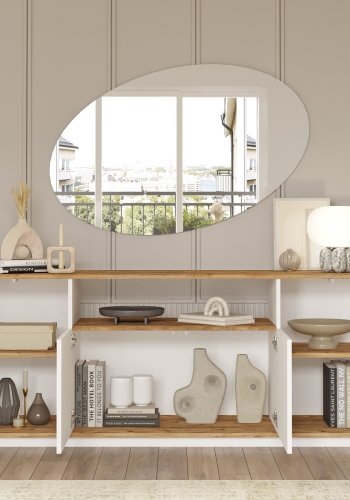 NORDVRK Fr15 konsollbord, m. 4 drer og 3 hyller - Atlantic Pine og hvit melamin (180x44,5)