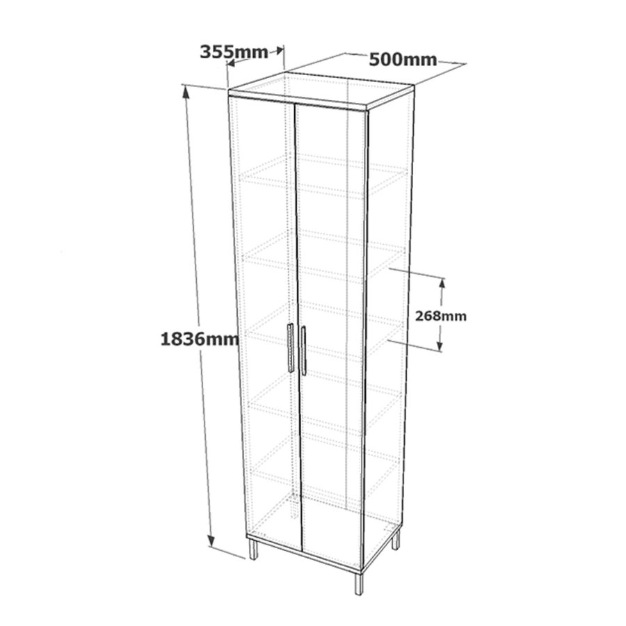 FUNZI LIVING VE4 Multifunktionsschrank, m. 2 Türen und 5 Regale - braunes und anthrazitgraues Melamin und Metall