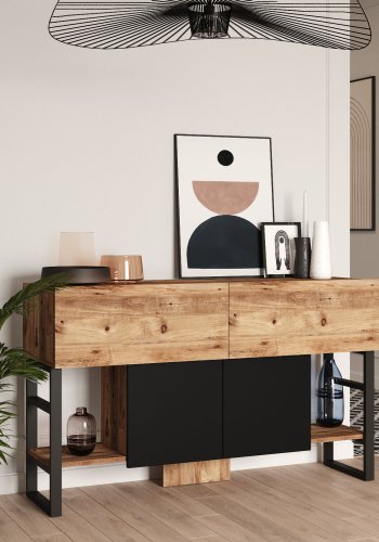 NORDVRK ML25 konsollbord, m. 4 drer - naturlig melamin og metall (138,8x43,3)