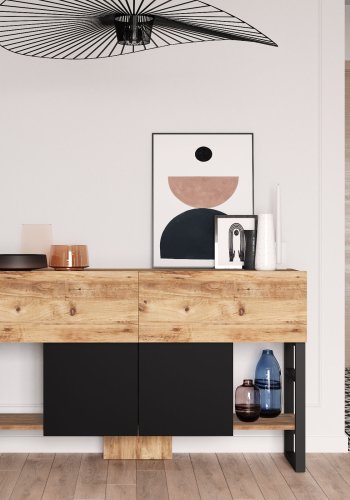 NORDVRK ML25 konsollbord, m. 4 drer - naturlig melamin og metall (138,8x43,3)