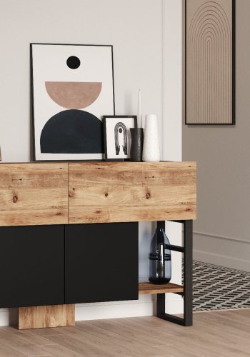 NORDVRK ML25 konsollbord, m. 4 drer - naturlig melamin og metall (138,8x43,3)