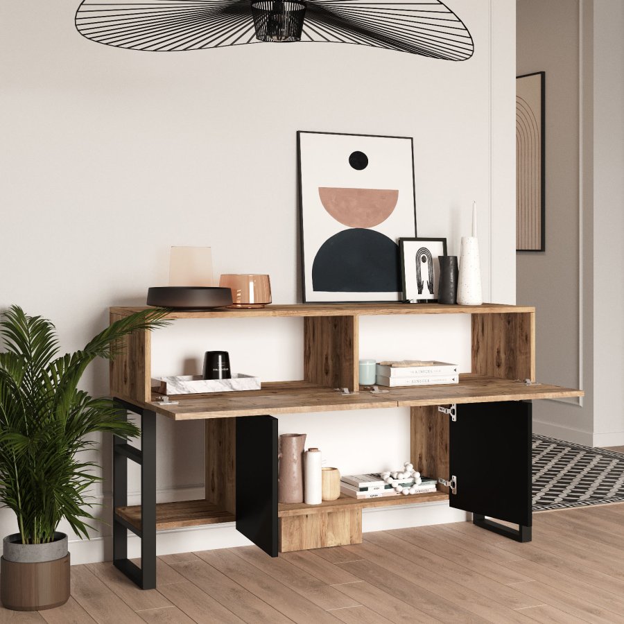 NORDVRK ML25 konsollbord, m. 4 drer - naturlig melamin og metall (138,8x43,3)