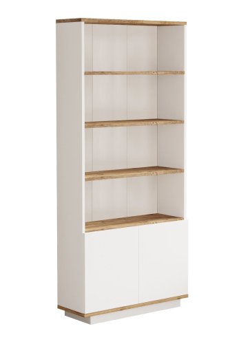 FUNZI LIVING Fr16 bokhylle, m. 2 drer og 4 hyller - hvit og Atlantic Pine melamin