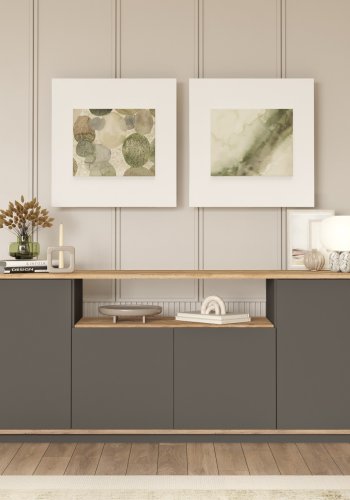 NORDVÄRK FR15-AA skjenk, med 4 drer, 2 hyller, 1 rom - antrasittgr og naturlig melamin