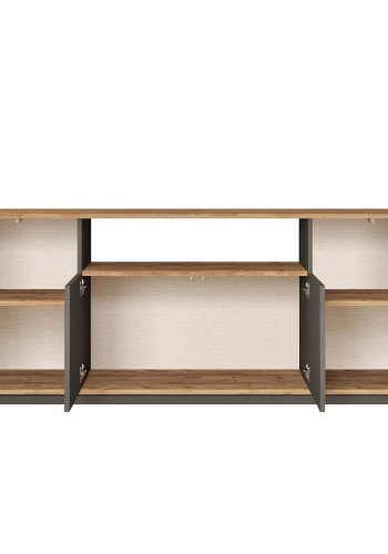 NORDVÄRK FR15-AA skjenk, med 4 drer, 2 hyller, 1 rom - antrasittgr og naturlig melamin