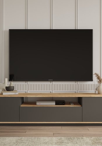 NORDV�RK FR7 TV-bord, m. 3 l�ger og 1 hylde - natur og antracitgr� melamin (180x44,5)