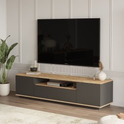 FR7 TV-bord, m. 3 l�ger og 1 hylde - natur og antracitgr� melamin (180x44,5)