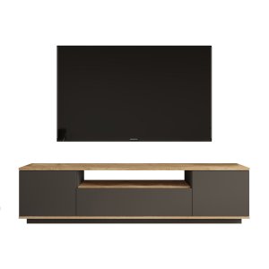 NORDV�RK FR7 TV-bord, m. 3 d�rer og 1 hylle - naturlig og antrasittgr� melamin (180x44,5)