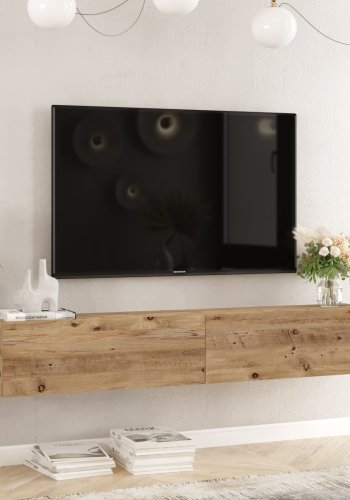 NORDV�RK Fr8 TV-bord, v�ggh�ngd, m. 2 d�rrar - Atlantic Pine melamin (180x31,6)