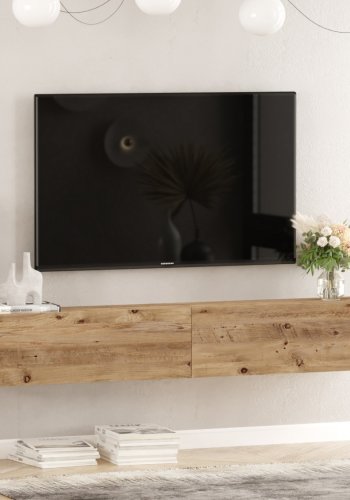 NORDV�RK Fr8 TV-bord, v�ggh�ngd, m. 2 d�rrar - Atlantic Pine melamin (180x31,6)