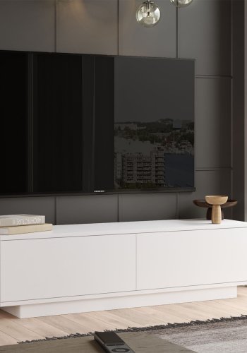 NORDVRK FN1 TV-bord, m. 2 drer - hvit melamin (140x35,5)