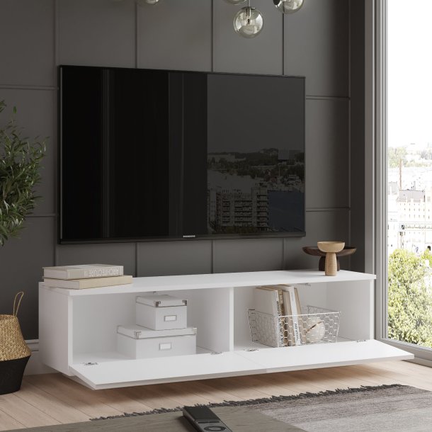 NORDVRK FN1 TV-bord, m. 2 lger - hvid melamin (140x35,5)