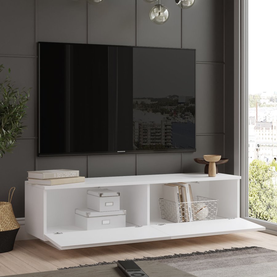 NORDVRK FN1 TV-bord, m. 2 drer - hvit melamin (140x35,5)