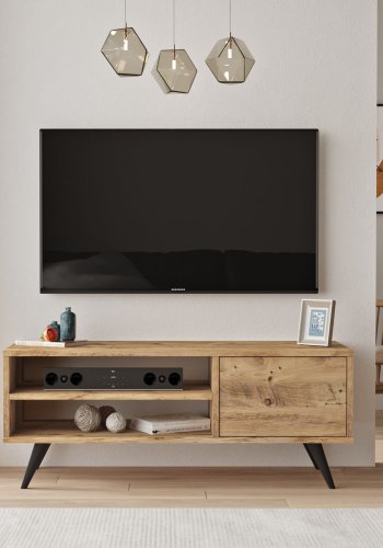 NORDVRK CD1 TV-bord, m. 1 dr og 1 hylle - naturlig melamin og tre (110x40)