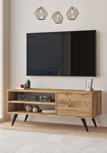 NORDVRK CD1 TV-bord, m. 1 dr og 1 hylle - naturlig melamin og tre (110x40)
